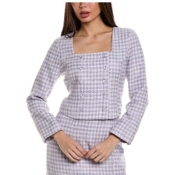 NEW Favorite Daughter The Dasha Houndstooth Check Tweed Lilac Top- Size 14 - Picture 5 of 13